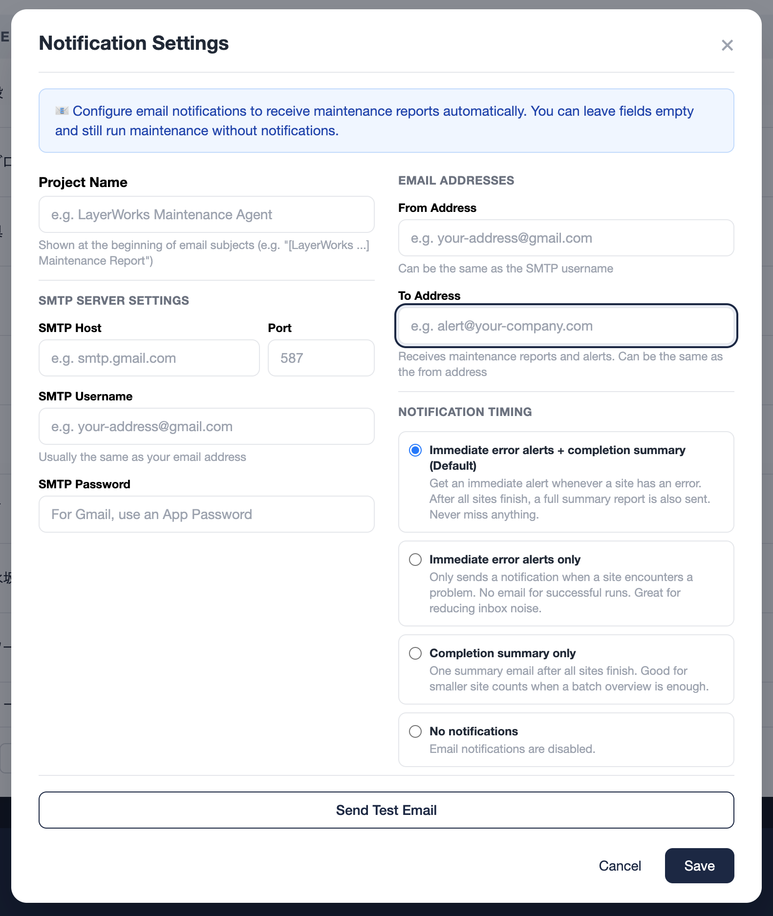 Notification Settings modal