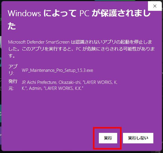 SmartScreen warning screen (Run anyway visible)